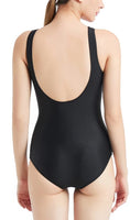 1 x Brand New LULUWINGX Women s One-Piece Swimsuit with Three Front Splice Swimwear Deep U-Back Swimwear Large, Black  - RRP €28.58