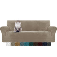 1 x RAW Customer Returns MAXIJIN Thick Velvet Sofa Covers 3 Seater Super Stretch Non-Slip Couch Cover for Dogs Cat Pet Friendly 1 Piece Elastic Furniture Protector Plush Sofa Slipcovers 3 Seater, Khaki  - RRP €42.29