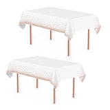 1 x Brand New JZK 2 Pack 274 x 137 cm Rectangular White Plastic Party Tablecloth with Rose Gold Dots for Party, Wedding, Picnic, 7th Anniversary, 90th Birthday - RRP €20.4