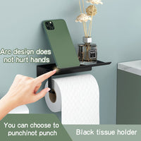 1 x RAW Customer Returns Toilet paper holder with drilling, toilet paper holder with shelf, toilet paper holder, paper holder for kitchen and bathroom, black - RRP €10.99