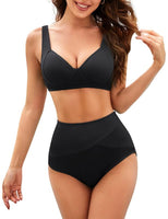 1 x RAW Customer Returns Bikini Sets For Women, V-Neck Bikini Top And Tummy Control High Waist Bikini Bottoms Tie Back Swimwear Soft Swimwear Elastic Swimsuits Ribbed Swimwear Swimsuit - RRP €34.27