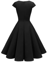 1 x RAW Customer Returns Homrain 1950s Vintage Retro Cocktail Dresses Women Short Sleeve Rockabilly Dresses Party Evening Dresses Swing Pleated Skirt Black M - RRP €32.9