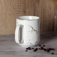 1 x RAW Customer Returns SHOWFULL 600ml Large Mug Luxury with Gold Pattern Inlay, Ceramic Marble Tea Cup with Handle for Men and Women, Matte White - RRP €18.99