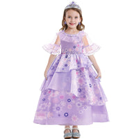 1 x Brand New Snyemio Mirabel Costume Dress for Girls Isabela Princess Dress for Girls with Short Sleeves for Halloween Carnival Birthday Party, Purple, 104-110 Label 100  - RRP €28.72