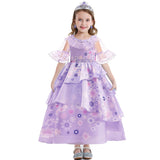 1 x Brand New Snyemio Mirabel Costume Dress for Girls Isabela Princess Dress for Girls with Short Sleeves for Halloween Carnival Birthday Party, Purple, 104-110 Label 100  - RRP €28.72