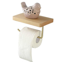 1 x RAW Customer Returns aoory Solid Brass Toilet Roll Holder Wall Mounted Bathroom Tissue Rack with Phone Holder Beech Shelf - RRP €20.99