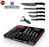 1 x Brand New 6-piece stainless steel knife set, ceramic knives with non-stick and ergonomic grip marble  - RRP €22.8