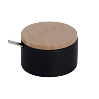 1 x RAW Customer Returns KOOK TIME ceramic sugar bowl with spoon and lid made of bamboo - sugar spoon for home and kitchen, modern spherical shape, for sugar, cheese, spices, 12.5 x 10 x 6.5 cm, black - RRP €18.14