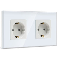 1 x RAW Customer Returns BSEED Schuko socket 2-way socket glass flush-mounted socket, sockets with crystal glass plate double wall sockets 16Amp EU standard extension sockets white -157mm - RRP €16.73