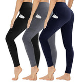 1 x RAW Customer Returns Gayhay Pack of 3 women s sports leggings with pockets, long high waist 7 8 sports trousers, running trousers, gym yoga leggings, opaque stretch, SM, black dark gray dark blue - RRP €31.76