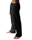 1 x RAW Customer Returns YAOBAOLE Cotton Casual Trousers Men s Casual Beach Trousers Men s Long Linen Trousers Men s Loose Fit Black M - RRP €27.2