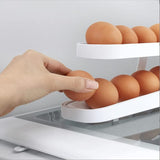 1 x RAW Customer Returns Egg Holder for Refrigerator, 2 Tier Rolling Egg Dispenser for Refrigerator,2-layer Egg Dispenser, Space Saving Egg Tray for Refrigerator Countertop Cabinet for Fridge Storage white  - RRP €14.86