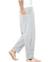 1 x RAW Customer Returns YAOBAOLE Men s Cotton Linen Trousers Summer Beach Trousers Drawstring Yoga Trousers Men Light Gray L - RRP €27.18