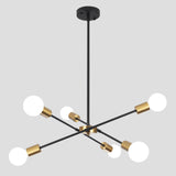 1 x RAW Customer Returns QAREHL Sputnik Lamp Chandelier Modern, Chandelier Black Gold 6 Flames Living Room Lamp Hanging for Dining Table, Bedroom, Kitchen, Hallway, E27, Height Adjustable - RRP €63.52