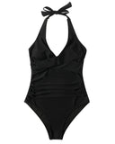 1 x RAW Customer Returns RXRXCOCO Swimsuit Women Tummy Control Push Up Shape Swimwear Halterneck Swimsuit Backless Black Size M - RRP €37.3