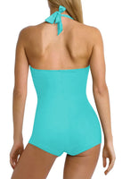 1 x RAW Customer Returns Viottiset Women s One-Piece Swimsuit Tummy Control Halter Neck Twist Ruffle Swimwear Monokini Waist Light Green Small - RRP €34.27