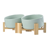 1 x RAW Customer Returns SPUNKYJUNKY 15 Tiltable Ceramic Dog Bowl with Wooden Stand Food and Water Bowl Non-Slip for Dogs and Cats with Flat Faces Small and Medium Dogs 850ml 2, Morandi Green  - RRP €39.31