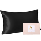 1 x RAW Customer Returns PiccoCasa silk pillowcase 40x80 Pillowcase made of 100 silk 22 Momme pillowcase hair and skin care with zipper gift box Black 40x80cm - RRP €39.31