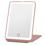 1 x RAW Customer Returns FUNTOUCH makeup mirror with lighting, rechargeable portable travel mirror with lighting, 3 colors lighting mirror for travel, dimmable touch screen, foldable cosmetic mirror with light rose gold  - RRP €26.99