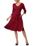 1 x Brand New Belle Poque Women s Vintage 3 4 Sleeve Knee-Length Summer Dress with Belt Cocktail Dress Wedding Wine Red XXL - RRP €46.27