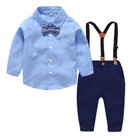 1 x RAW Customer Returns Baby Gentleman Clothing Sets and Coordinates 4 Pieces Shirt with Bow Suspenders Trousers Formal Suit Children Boys Clothing Set 6 Months 6 Years 6-12 months, Blue005.  - RRP €31.45