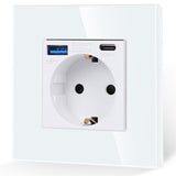 1 x RAW Customer Returns JIMEIDA single socket with USB in white, 16Amp glass Schuko sockets with fast charging USB connection and type C port max.3.1A, flush-mounted protective contact wall socket-86mm, 250V, 1 compartment - RRP €17.4