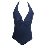 1 x RAW Customer Returns VILOREE Rockbilliy 50s Women s One Piece Swimsuit Swimwear Monokini Halterneck Tummy Control Navy M - RRP €28.01