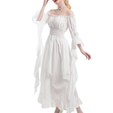 1 x RAW Customer Returns Renaissance Dress Medieval Dress Satin High Waist Victorian Costume Medieval Gothic Dress White S M - RRP €50.4