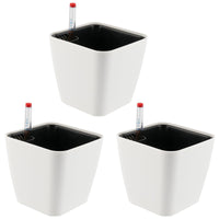 1 x RAW Customer Returns CHEUKYIU Set of 3 14 cm Plastic Self-Watering Flower Pot with Water Indicator Square Self-Watering Pot Herb Plant Pot Self-Watering for Indoor and Outdoor Use White - RRP €18.14