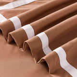 1 x Brand New OSVINO bed linen 135x200 cm with 1 pillowcase 80x80 cm brown and white hotel bed linen stripe frame bedding sets microfiber duvet cover for hotels families - RRP €20.4