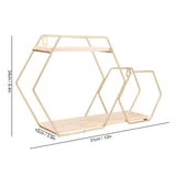 2 x Brand New Tomotato Wall Mounted No Punch Shelves, Hanging Floating Storage Rack Display Storage Rack with 2 Hexagonal Shelves for House Home Office Decoration Gold  - RRP €60.0