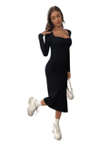 1 x RAW Customer Returns GORGLITTER Dress with Slit Long Sleeve Bodycon Dress Women s Elegant Dresses Midi Dresses Casual Dress with Sweetheart Neckline Black L - RRP €31.25