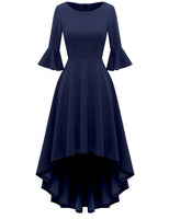 1 x Brand New Gardenwed Formal Dress Women 3 4 Sleeve Flare Bell Sleeve Round Neck Dresses High-low Cocktail Dresses Rockabilly Dresses Evening Dresses Elegant for Wedding Navy S - RRP €43.36