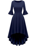 1 x Brand New Gardenwed Formal Dress Women 3 4 Sleeve Flare Bell Sleeve Round Neck Dresses High-low Cocktail Dresses Rockabilly Dresses Evening Dresses Elegant for Wedding Navy S - RRP €43.36