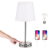 1 x RAW Customer Returns Lightess Bedside Lamp Touch Dimmable Bedroom Table Lamp E27 Table Lamp with USB Charging Ports Modern Bedside Lamp for Living Room, Bedroom, Including Dimmable Bulb, White - RRP €34.27