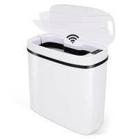 1 x RAW Customer Returns GIOVARA Bathroom Trash can with sensor, 14L waterproof motion sensor trash can, 3.7 gallon slim plastic trash can automatic trash can for bedroom, bathroom, kitchen, office, white - RRP €26.62