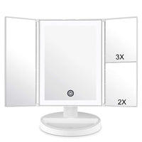 1 x RAW Customer Returns WEILY Makeup Mirror with Tri-Fold Touch Screen, 1x 2X 3X Magnification and USB or Wireless Charger, 180 Adjustable LED Light for Travel Desk Makeup Mirror - RRP €23.59