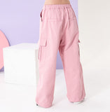 1 x RAW Customer Returns Rolanko Girls Cargo Pants, Loose Cotton Trousers with Elastic Waist and Multiple Pockets for Kids Ages 6-15, Pink, Size 140 - RRP €34.99