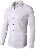 1 x RAW Customer Returns INFlATION men s shirt made of bamboo fiber, environmentally friendly, elastic, slim fit for leisure, business, wedding, pure color shirt, long sleeve, DE M label 41 , white - RRP €27.79