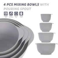 1 x RAW Customer Returns BoxedHome Gray Mixing Bowl Set Mixing Bowl Set Plastic Salad Bowl Non-Slip Stackable Serving Bowls for Kitchen 4-Piece Mixing Bowl Set - RRP €23.18