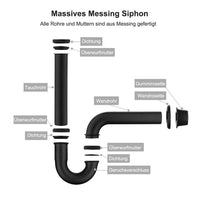 1 x RAW Customer Returns Siphon Extra Long 200mm immersion pipe for washbasin vanity unit, Keymark brass tubular siphon universal 1 1 4 x 32mm, odor trap with extension, drain fitting precisely fitting, matt black - RRP €25.16