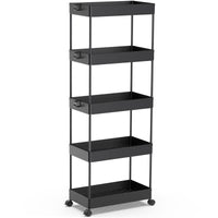 1 x RAW Customer Returns SPACEKEEPER kitchen trolley with 5 levels, rolling trolley niche shelf on wheels, space-saving bathroom shelf and kitchen shelf for kitchen office bathroom, 113 x 40 x 22cm, black - RRP €33.26