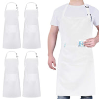 2 x RAW Customer Returns 4 Pieces Apron, Waterproof Apron with 2 Pockets, Adjustable Kitchen Apron, Apron for Men and Women Suitable for Barbecue Restaurant Cafe White  - RRP €40.48