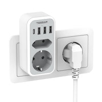 1 x RAW Customer Returns TESSAN double plug for USB socket, multiple socket with 4 USB power plugs, socket adapter 2-way plug with USB, multiple plug for socket and USB C adapter, power supply USB C sockets - RRP €18.48