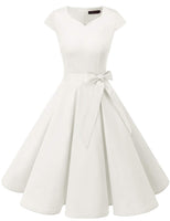 1 x RAW Customer Returns DRESSTELLS cocktail dress white, women s 50s vintage retro cap sleeves rockabilly dresses Hepburn style evening dresses cocktail dresses white S - RRP €41.48