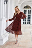 1 x RAW Customer Returns GRACE KARIN Women s Wrap Dress Elegant V Neck Sequin Dress Long Sleeve Midi Dress Bridesmaid Dress Red Wine L - RRP €37.3