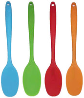 1 x RAW Customer Returns Better Jonny Set of 4 Silicone Spoons, Length Dough Scraper Spatula Cooking Spoon Kitchen Spoon Set with Long Handle Heat Resistant up to 230 for Cooking and Baking, 28.3 cm Blue Red Green Orange  - RRP €11.09