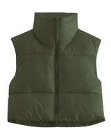 1 x Brand New MAVIS LAVEN Women s Winter Stand Collar Crop Vest Lightweight Sleeveless Warm Zipper Outerwear Coat Puffer Vests Padded Waistcoat 2-Army Green,Large  - RRP €20.26