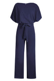 1 x RAW Customer Returns Cegerne Women s Elegant Jumpsuit Overall Trouser Suit Festive Playsuit Romper with Belt, Navy Blue, L - RRP €50.41