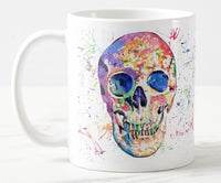 2 x Brand New Skull Mug Watercolor Art Colorful Gift for Birthday Work Office Christmas Tea Coffee White  - RRP €40.8